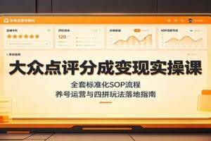大众点评分成变现实操课：全套标准化SOP流程，养号运营与四拼玩法落地指南