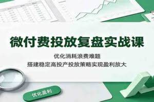 微付费投放复盘实战课：优化消耗浪费难题，搭建稳定高投产投放策略实现盈利放大