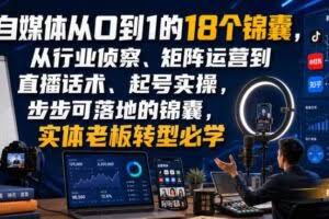 自媒体从0到1的18个锦囊，从行业侦察、矩阵运营到直播话术、起号实操，步步可落地的锦囊，实体老板转型必学
