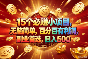 （19143期）15个必赚的小项目，百分百赚元子，无脑简单，副业首选，日入500+