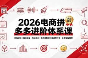 （19206期）2026电商拼多多进阶体系课，开店避坑，链接上架，内功优化，自然流矩阵｜直通车付费｜全套实操教学