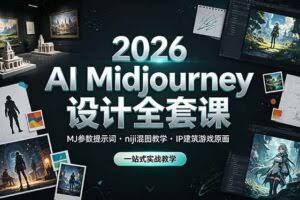 （19209期）2026 AI Midjourney设计全套课，MJ参数提示词niji混图教学，IP建筑游戏原画一站式实战教学