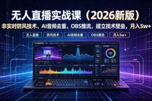 （19292期）无人直播实战课（更新7月），非实时防风技术、AI音频去重、OBS推流，建立技术壁垒，月入5w+