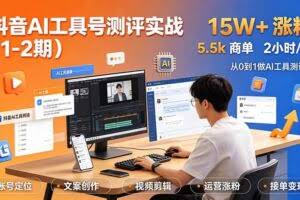 （19380期）抖音AI工具号测评实战（1-2期）：单号涨粉15W+×商单5.5k×伙伴计划×普通人可复制，每天2小时长期可持续