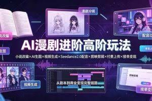 （19430期）AI漫剧进阶高阶玩法：小说改编×AI生图×视频生成×Seedance2.0配音×剪映剪辑×付费上传×接单变现