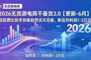 （19483期）2026无货源电商不备货2.0【更新-7月】：超低费比技术突破自然流天花板，单店月利润1-3万元