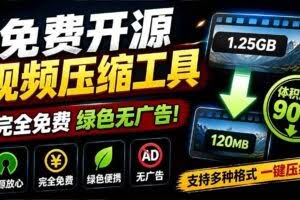 （19495期）Github开源视频压缩瘦身工具，轻松压缩90%，并保持画质清晰，完全免费绿色无广告！VideoSlim