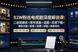 （19500期）82W粉丝电视剧深度解说课：二创发展史×账号准备×选题×资源下载×爆款文案×配音×剪辑×封面×独家签约
