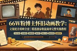 （19499期）66W粉博主怀旧动画教学：文案配音剪映全套｜精选独家收徒商单完整实操教程