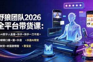 （19511期）野狼团队2026全平台带货课-7月：AI数字人直播×快手一刀不剪×蝴蝶口播×抖音AI带货×树苗剧情智剪×聚宝盆