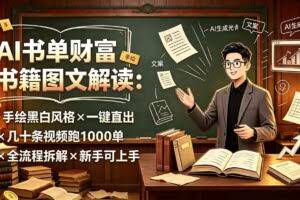 （19515期）AI书单财富书籍图文解读：手绘黑白风格×一键直出×几十条视频跑1000单×全流程拆解×新手可上手