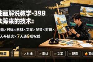 （19587期）油画解说教学-398众筹来的技术-刯新：选题×对标×素材×文案×配音×剪辑×2天开精选×7天通9项权益