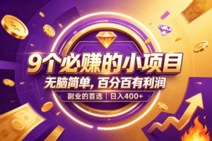 （19617期）9个必赚的小项目，无脑简单，百分百有利润，副业的首选，日入500+