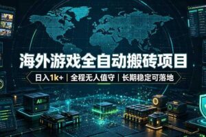 海外游戏全自动搬砖，日入1k+，全天无人值守，绿色稳定！【揭秘】