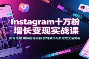 Instagram十万粉增长变现实战课：账号搭建、爆款病毒内容、剪辑带货与私域成交全流程