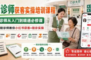 陪诊师获客实操培训课程，陪诊师从入门到精通必修课，资深陪诊师教你小红书获客+陪诊实操