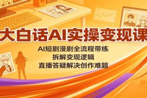 大白话AI实操变现课：AI短剧漫剧全流程带练，拆解变现逻辑，直播答疑解决创作难题