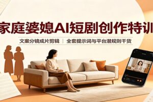 家庭婆媳AI短剧创作特训：文案分镜成片剪辑，全套提示词与平台潜规则干货