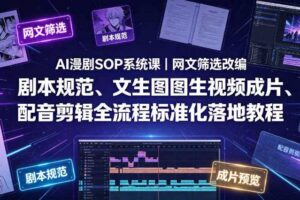 AI漫剧SOP系统课|网文筛选改编、剧本规范、文生图图生视频成片、配音剪辑全流程标准化落地教程(更新0826)
