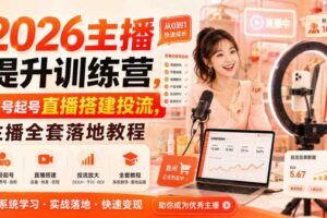 2026主播提升训练营，账号起号直播搭建投流，主播全套落地教程