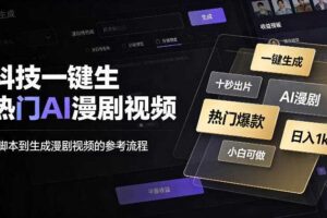 黑科技一键生成热门AI漫剧视频，十秒钟即可搞定，小白也能日入1k+【揭秘】
