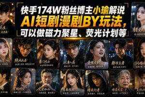 快手174W粉丝博主小瑜解说AI短剧漫剧搬运玩法，可以做磁力聚星、荧光计划等
