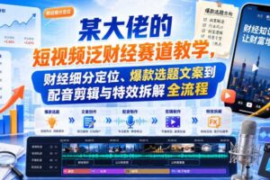某大佬的短视频泛财经赛道教学，财经细分定位、爆款选题文案到配音剪辑与特效拆解全流程