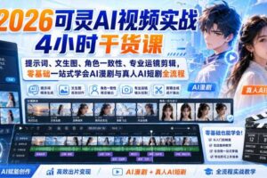 2026可灵AI视频实战4小时干货课｜提示词、文生图、角色一致性、专业运镜剪辑，零基础一站式学会AI漫剧与真人AI短剧全流程
