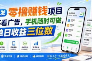 首发零撸賺钱项目，不看广告，手机随时可做，单日收益三位数【揭秘】