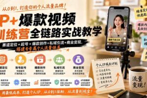 （19860期）IP+爆款视频训练营全链路实战教学；赛道定位+起号+爆款创作+私域引流+商业变现，搭建专属个人流量体系