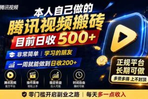 (19872期)本人自己做的腾讯视频搬砖,目前日收500+,非常简单,学习的朋友一周就能做到日收200+