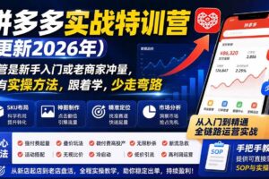 （19988期）拼多多实战特训营(更新26年0821)：不管是新手入门或老商家冲量，都有实操方法，跟着学，少走弯路