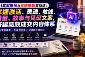 （20126期）AI文案撰写与营销变现实战课：掌握激活、灵魂、收钱、销量、故事与见证文案，搭建高效成交内容体系