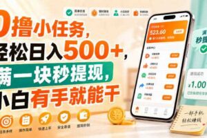 0撸小任务，轻松日入500+，满一块秒提现，小白有手就能干【揭秘】