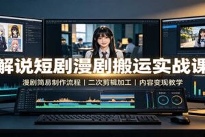 解说短剧漫剧搬运实战课：漫剧简易制作流程，二次剪辑加工，内容变现教学