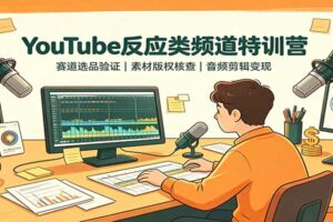 YouTube反应类频道特训营：赛道选品验证，素材版权核查，音频剪辑变现