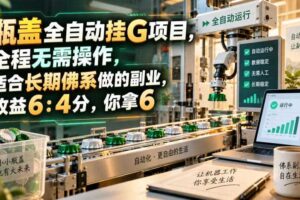 瓶盖全自动挂G项目，全程无需操作，适合长期佛系做的副业，收益6：4分，你拿6【揭秘】