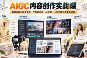 AIGC内容创作实战课,覆盖电商主图详情图、产品宣传片、AI短剧、小红书笔记等真实场景