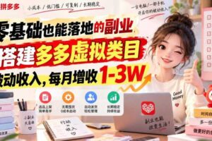 零基础也能落地的副业，搭建多多虚拟类目被动收入，每月增收1-3W【揭秘】