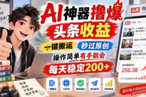 AI神器撸爆头条收益，一键搬运，秒过原创，操作简单有手就会，每天稳定200+【揭秘】