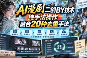 AI漫剧二创搬运技术，纯手法操作，融合20种去重手法