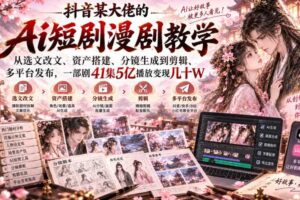 抖音某大佬的Ai短剧漫剧教学，从选文改文、资产搭建、分镜生成到剪辑、多平台发布，一部剧41集5亿播放变现几十W