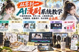 从零到一AI漫剧系统教学，打通风格定调、写文二创、人物场景出图、分镜配音、批量成片、热点涨粉全流程