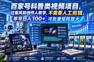 百家号科普类视频项目,过乘风和创作人教学,不需要人工剪辑,单号日入100+可批量矩阵放大