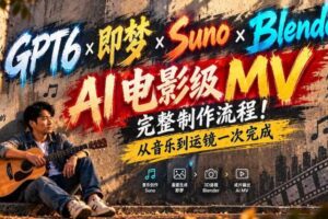 GPT6×即梦×Suno×Blender｜AI电影级MV完整制作流程！从音乐到运镜一次完成！