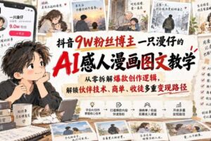 抖音9W粉丝博主一只漫仔的AI感人漫画图文教学，从零拆解爆款创作逻辑，解锁伙伴技术、商单、收徒多重变现路径