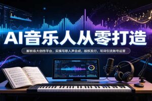 AI音乐人从零打造：解析各大创作平台，实操写歌人声合成，版权发行，写词引流账号运营