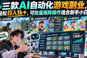 三款AI自动化游戏副业，轻松日入1k+，可批量矩阵操作适合新手小白！【揭秘】