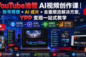 YouTube油管AI视频创作课|账号搭建+AI成片+去重限流解决方案,YPP变现一站式教学(更新0925)