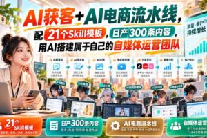 AI获客+AI电商流水线，配21个Skill模板，日产300条内容，用AI搭建属于自己的自媒体运营团队